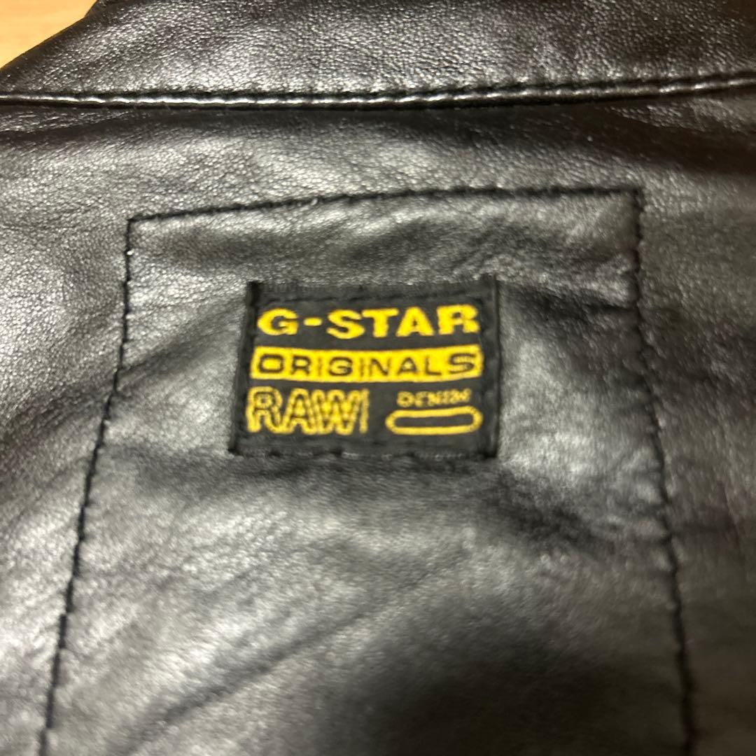 G-STAR RAW 牛革 バイカーズ パット入シングルライダースジャケット