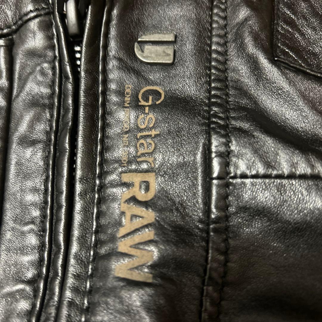 G-STAR RAW 牛革 バイカーズ パット入シングルライダースジャケット